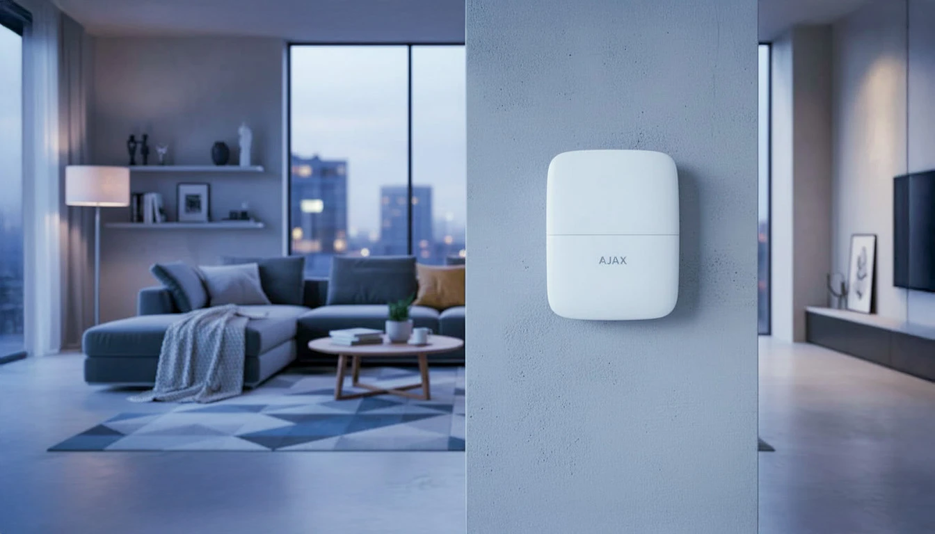Intérieur domestique moderne avec caméra de surveillance IP WiFi blanche montée au mur