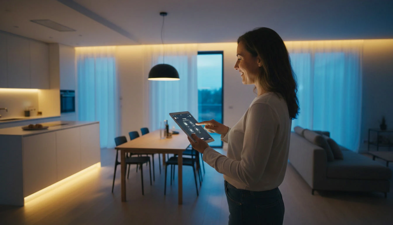 Intérieur moderne avec cuisine blanche en arrière-plan