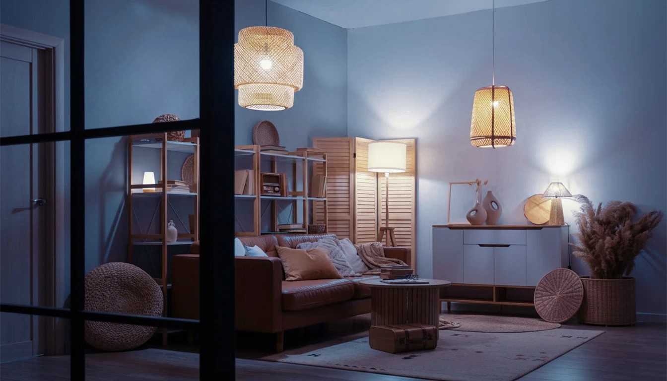 Ouvrier d'électricien assemblant des lampes électriques dans un nouvel appartement